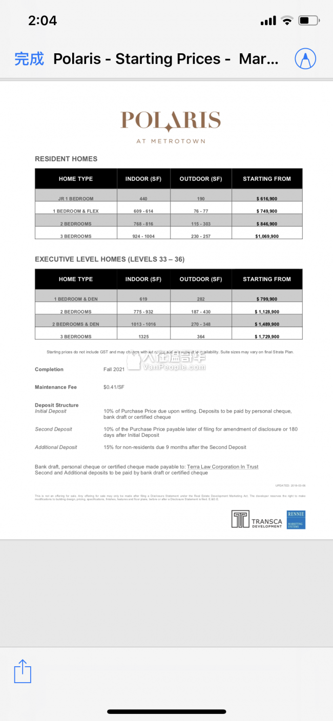 【温哥华楼花买卖】 超火METROTOWN 高级楼花POLARIS 61万起 保证买到 佣金退返