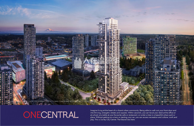 【温哥华楼花买卖】One Central 29 万起 最值得期待素里市最高天车站楼花 即将开卖
