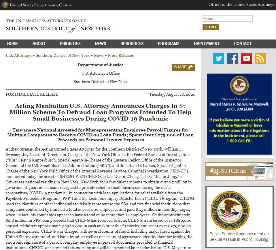 刚被抓 华男申请 700万纾困款 挥霍 恐判109年 人在洛杉矶网lapeople Com