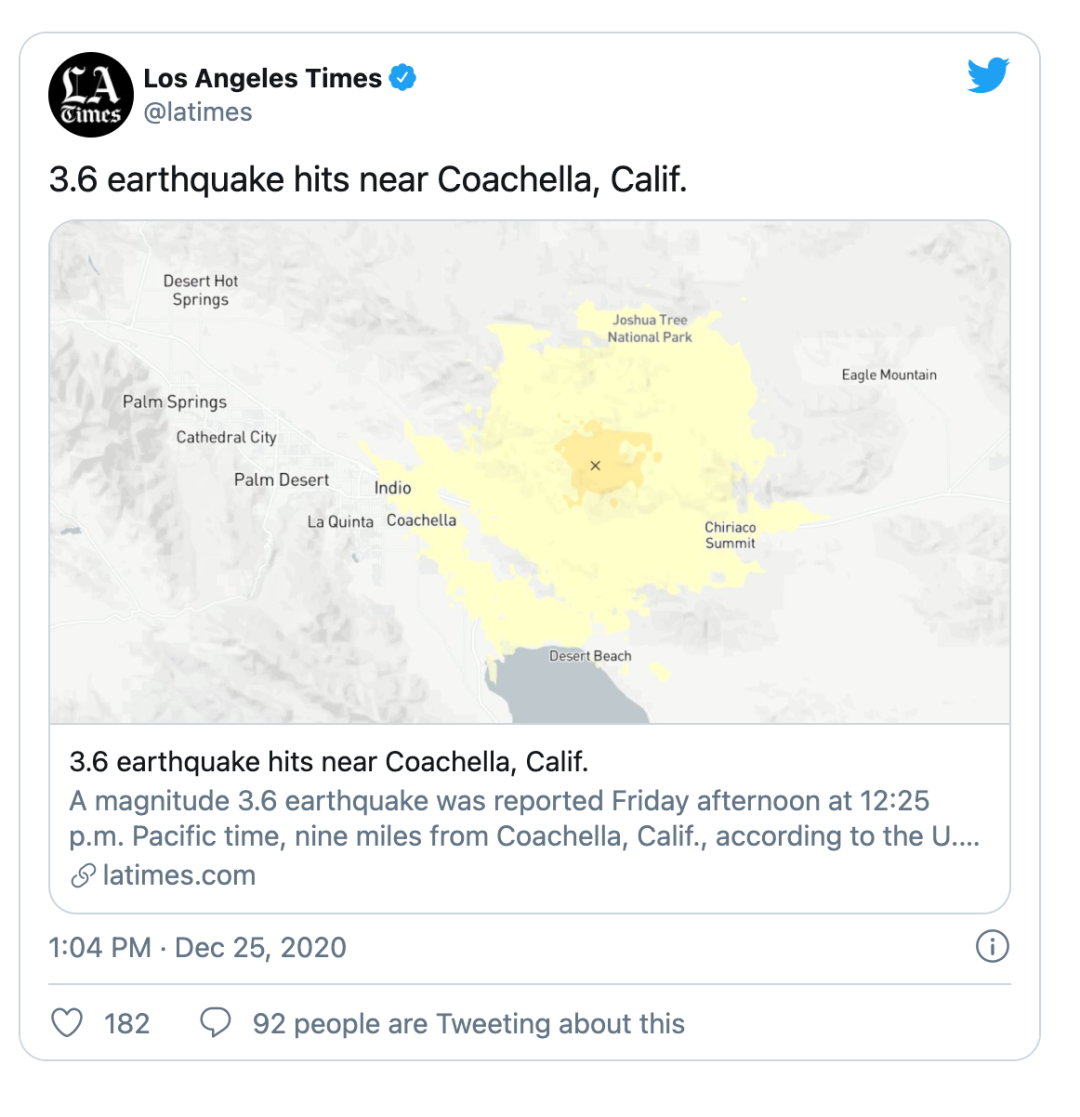 大洛杉矶地区一天两次小震 科切拉 阿纳海姆发生地震 人在洛杉矶网lapeople Com